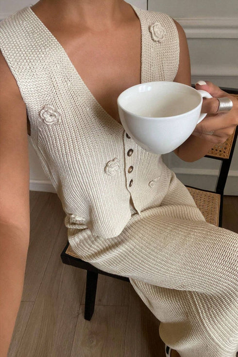 'Maelis' Flower Vest and Skirt Sweater Set - Celes Fashion